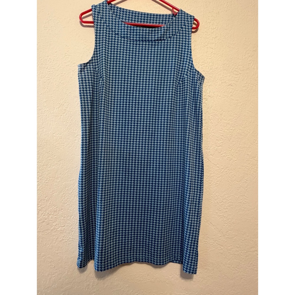 Sailor-Sailor Blue White Houndstooth Sleeveless Boat Neck Shift Dress Large